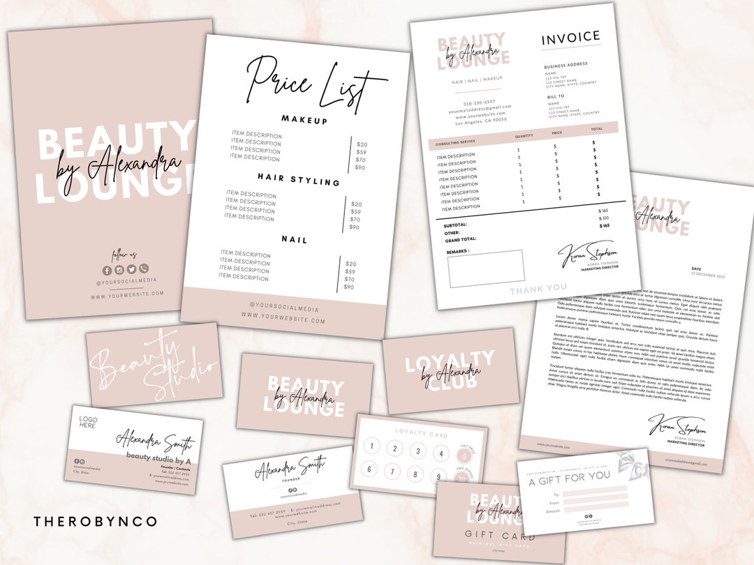 BEU Beauty Branding Kit Set Bundle Templates, Editable, Printable