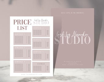 DIY Price List Templates, Editable, Printable, More Listing Option, Beauty Salon Hair Nail Makeup Lash, Menu Catalog, Spa, Services, Design
