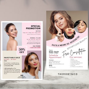 DIY Botox Dermal Filler Beauty Flyer Templates Design, Brand Awareness Editável para impressão, Instantâneo, Salão de estética para cuidados com a pele, Anúncio