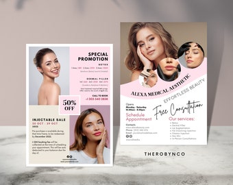 DIY Botox Dermal Filler Beauty Flyer Vorlagen Design, Markenbewusstsein bearbeitbar druckbar, sofort verfügbar, Hautpflege-Ästhetik-Salon, Werbung