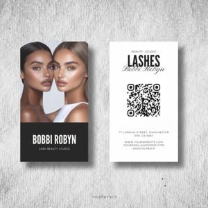 DIY Beauty Lash Hair Makeup Business Card, Name Card Social Media QR Code Black White Modern Trendy Business Card Medspa Esthetician Card