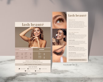 Plantillas de folletos de belleza de extensión de pestañas Conciencia de marca, promoción de Lash MUA, instantánea imprimible editable, minimalista, anuncios de carteles, Lash Canva