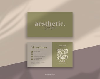 Esthetician Business Card Template, Medspa Skincare Business Card, Beauty Salon Waxing Name Card, Beige Olive Green Branding Color Design