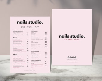 DIY Nail Salon Price List Design Templates, Pre Made Editable Printable, Catalog Menu Full Details, Beauty Business, Manicure Pink, Complete