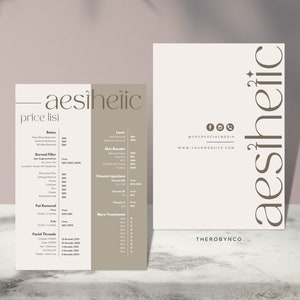Modèles de conception de listes de prix esthétiques à faire soi-même, liste complète prête à l'emploi, produit de remplissage pour les lèvres au Botox, produits injectables pour l'élimination des graisses, visage, salon de beauté, catalogue de menus