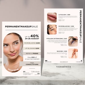 PMU Beauty Flyer Brand Awareness Templates, Hair Nail Makeup Salon, Editable, Printable, Instant, Promotion, Services  Minimalist, PMU Ads