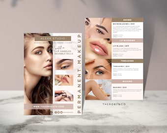 Beauty Flyer Brand Awareness Templates, Hair Nail Makeup Salon, Editable, Printable, Instant, Promotion, Pink Modern Minimalist, PMU Ads