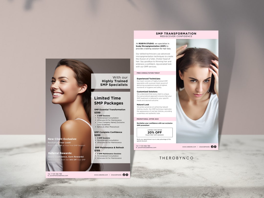 DIY SMP Flyer, Scalp Micropigmentation Flyer Templates Design, Hairline ...