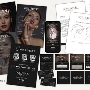 Große 23+ Ästhetische Botox Filler Branding Kit Bundle Vorlagen Design, Markenkit, Preisliste, Logo, Identität, bearbeitbar druckbar, Canva