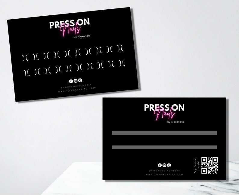 DIY Press On Nails Card Templates, Stick The Fake Nails On The Card, Fully Editable, Printable, Instant, Easy To Use Design, Bundle Business 
