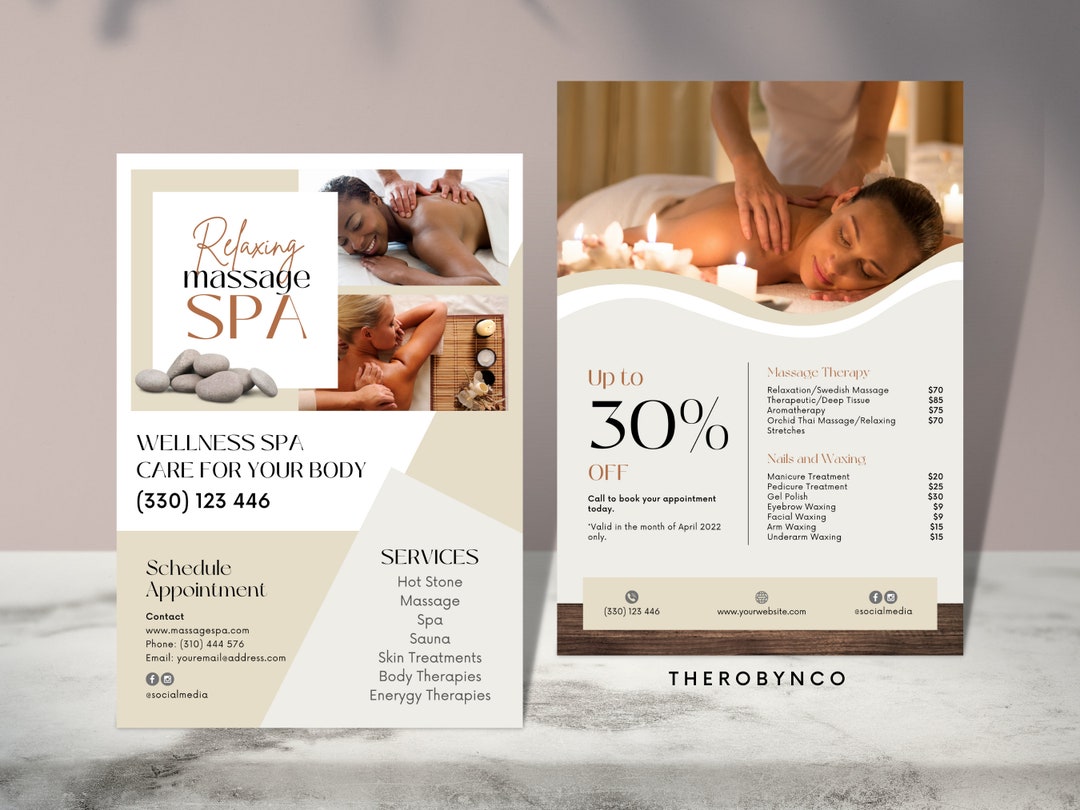 Diy Massage Spa Beauty Flyer Templates Design Editable Printable Instant Access Boutique
