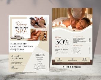 DIY Massage Spa Beauty Flyer Templates Design, Editable Printable, Instant Access, Boutique, Body Massage Therapy Treatment, Advertisement