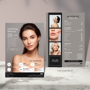 Design de modelos de folheto de beleza para preenchimento dérmico de botox DIY, reconhecimento de marca editável para impressão, instantâneo, salão de estética promocional, propaganda