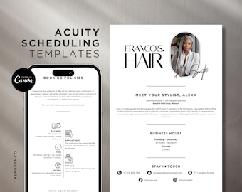 Hair Stylist Acuity Scheduling Template, Acuity Scheduling Template, RSVP Online Booking Site, Hair Stylist Policies Website, Canva Template