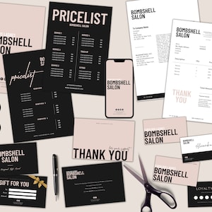 BOM 30+ Large Branding Kit Set Bundle Templates, Editable, Printable, Digital, Price List Nails Lashes Business, Beauty Salon Social, Black