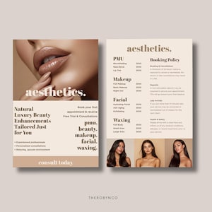 DIY Beauty Salon Flyer Templates Design, Hair Nail Makeup Salon, Edytowalny, Do druku, Promocja Esthetician PMU Canva Zasady rezerwacji