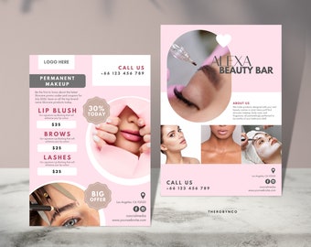 Beauty Flyer Brand Awareness Templates, Hair Nail Makeup Salon, Editable, Printable, Instant, Promotion, Pink Modern Minimalist, PMU Ads