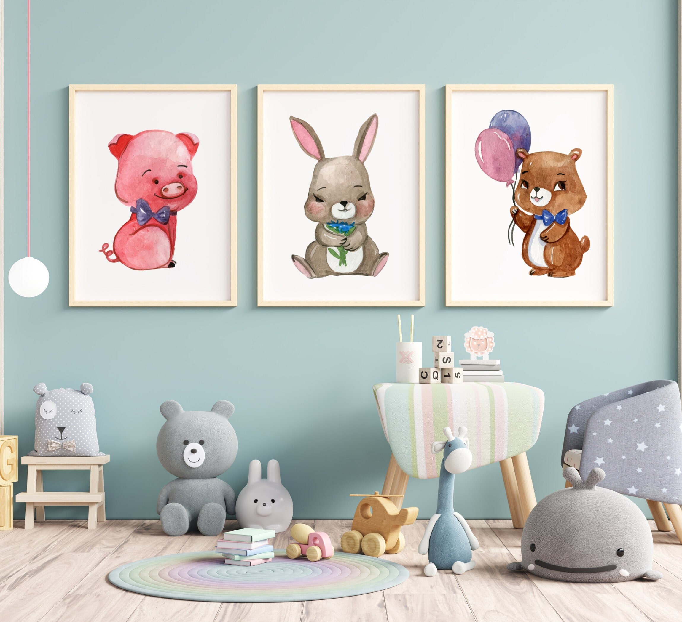 3 Set Watercolor Baby Animal Nursery Wall Art Printable Art Etsy