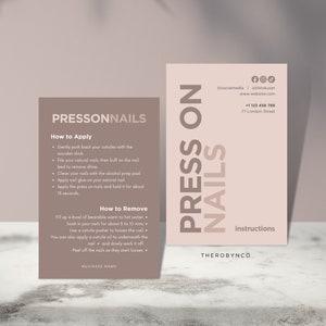 DIY Wie man Press On Nails Kartenvorlagen anwendet, Anleitungskartenvorlagen, vollständig bearbeitbar, sofort druckbar, minimalistisch braun