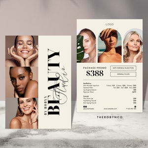 DIY Botox Dermal Filler Beauty Flyer Templates Design, Brand Awareness Editável para impressão, Instantâneo, Salão de lista de preços de cuidados com a pele, Anúncio