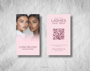 DIY Beauty Lash Hair Makeup Business Card, Name Card Social Media QR Code Pink Modern Trendy Business Card Medspa Esthetician Aesthetic Card