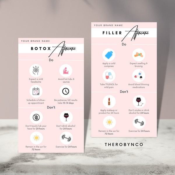 DIY Botox Filler Aftercare Card Design Mini Templates, Editable, Printable, Instant, Aesthetic Beauty Post Care, Injectables, Face Guide