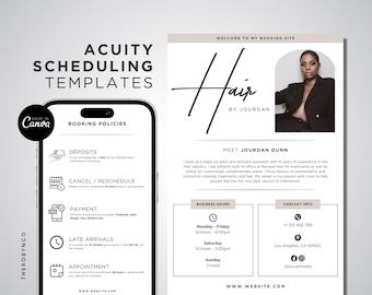 Hair Stylist Acuity Scheduling Template, Acuity Scheduling Template, RSVP Online Booking Site, Hair Stylist Policies Website, Canva Template