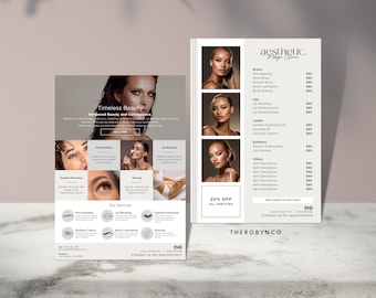 Beauty Flyer Brand Awareness Templates, Hair Nail Makeup Salon, Editable, Printable, Instant, Promotion, Pink Modern Minimalist, PMU Ads