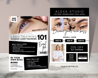 Masterclass Course Beauty Flyer Templates, Editable Printable, DIY Social Media Salon Hair Nail Lash Makeup PMU Tech Canva Silver Schulung