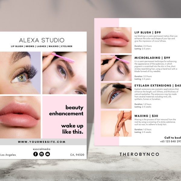 Beauty Flyer Brand Awareness Templates, Hair Nail Makeup Salon, Editable, Printable, Instant, Promotion, Pink Modern Minimalist, PMU Ads