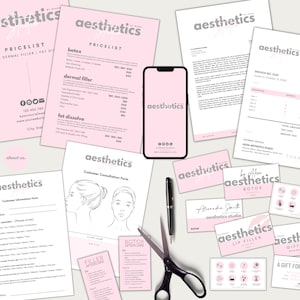 Conjunto de modelos de conjunto de kit de marca grande estético 25+, editável, imprimível, cuidados posteriores, preenchimento de botox para negócios faciais, enfermeira médica Instagram