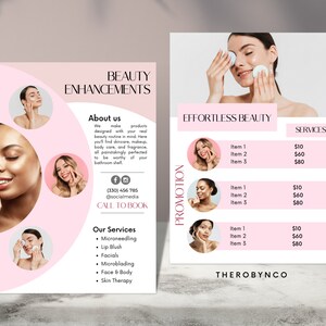 Beauty Flyer Markenbekanntheit Vorlagen, Haar Nagel Make-up Salon, bearbeitbar, druckbar, Instant, Promotion, Pink Modern Minimalist, Poster PMU