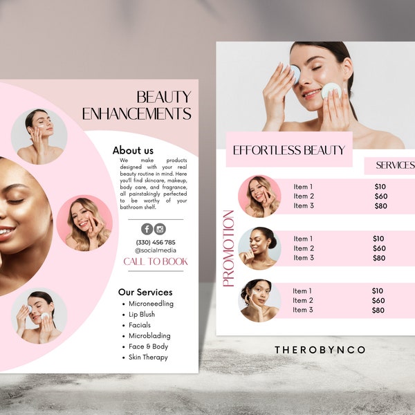 Beauty Flyer Brand Awareness Templates, Hair Nail Makeup Salon, Editable, Printable, Instant, Promotion, Pink Modern Minimalist, Poster PMU