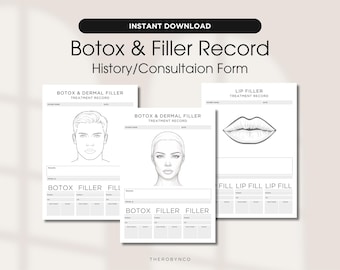 Botox and Dermal Filler Face Lip Treatment Record Form PDF, Patient Record, Print Ready, Template Design Nurse Injector Medspa Form Add Logo