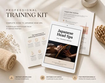Japanese Head Spa Full Complete Training Manual, Editable Printable, Canva