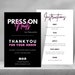 Neon How To Apply Press On Nails Instructions Guide Card Templates, Editable, Printable, Instant, Nails Business, Nail Care, Nail Black Pink 
