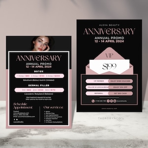 DIY Botox huidvuller schoonheid flyer sjablonen ontwerp, jubileumpromotie bewerkbare afdrukbare, huidverzorging esthetiek salon, advertentie