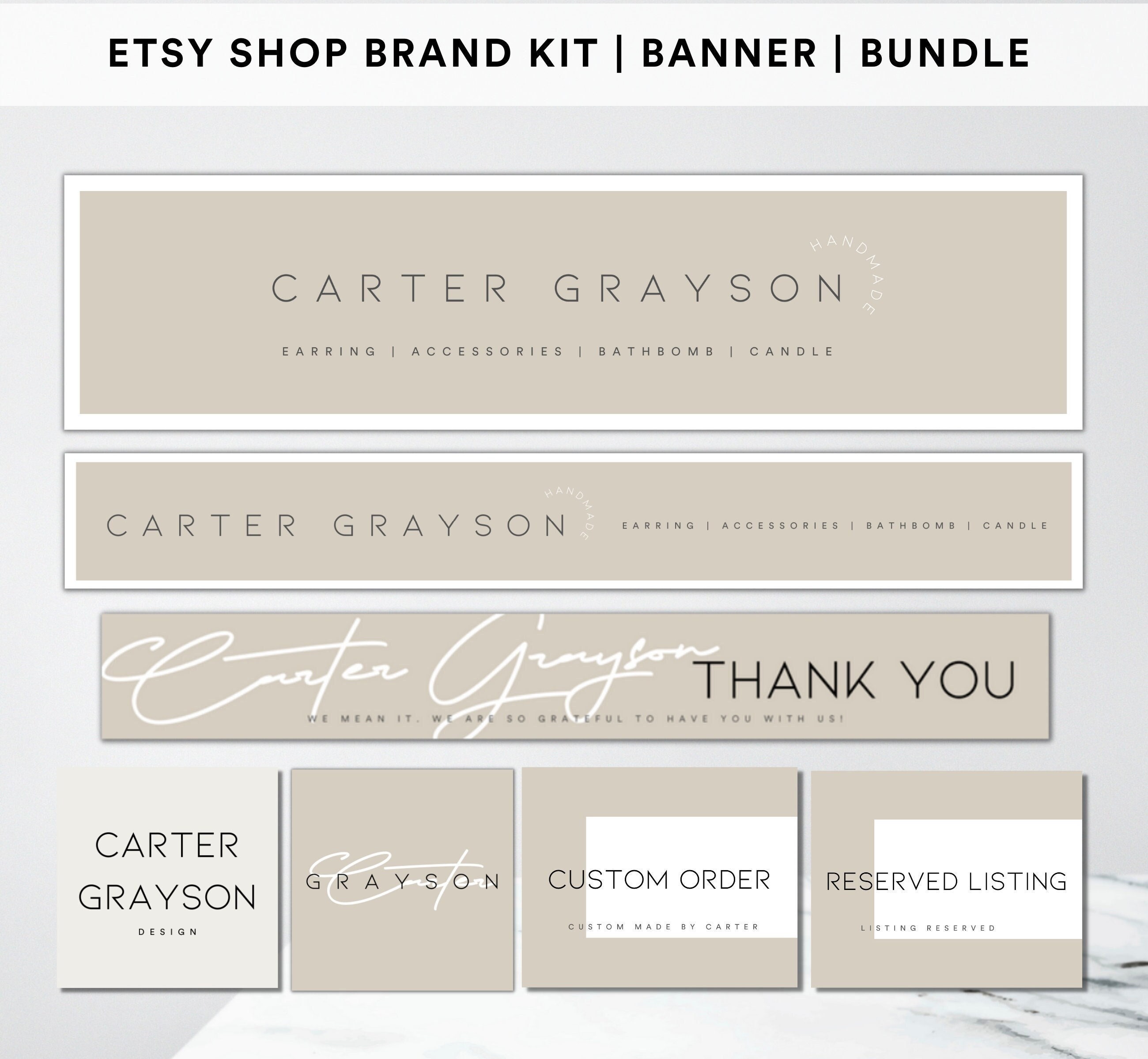 CARTER DIY Etsy Shop Branding Kit Set Templates Editable - Etsy