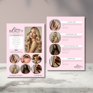 DIY Beauty Salon Flyer Templates Design, Hair Nail Makeup Services, Edytowalne, Do druku, Natychmiastowe, Promocja Kosmetyczka Kosmetyczka PMU Canva