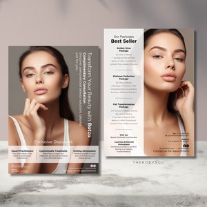 DIY Botox Dermal Filler Packages Design de modelos de folheto, reconhecimento de marca editável para impressão, instantâneo, promoção de salão de estética, anúncio