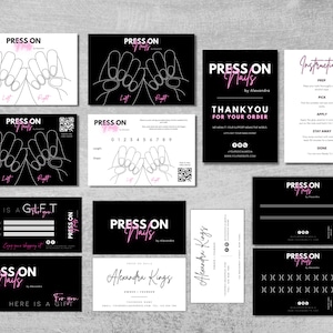 DIY Branding Bundle Press On Nails Vorlagen Kartenset Kit, Anleitung, Nail Sizing Kit Design, Geschäftsname, Dankeskarte