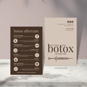 DIY Botox injectie nazorg kaart ontwerp mini-sjablonen, bewerkbare, afdrukbare, instant, esthetische schoonheid postverzorging injectables, instructies