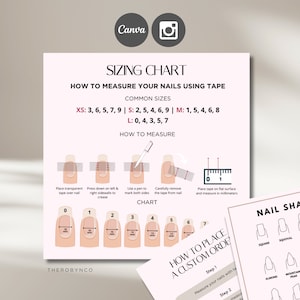 DIY Press On Nail Sizing Kit Chart Referenz Instagram Post Templates Design, bearbeitbare druckbare benutzerdefinierte personalisieren So messen Sie Ihren Nagel