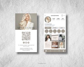 Esthetician Medspa Luxury Instagram Business Card Templates Design Beauty Guru PMU Makeup Lash Brow Hair Extension Boss Babe Name Card Canva