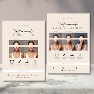 DIY Before After Medspa Botox Filler Instagram bericht sjablonen ontwerp flyer, bewerkbare afdrukbare, schoonheidsgetuigenis behandeling foto-inhoud