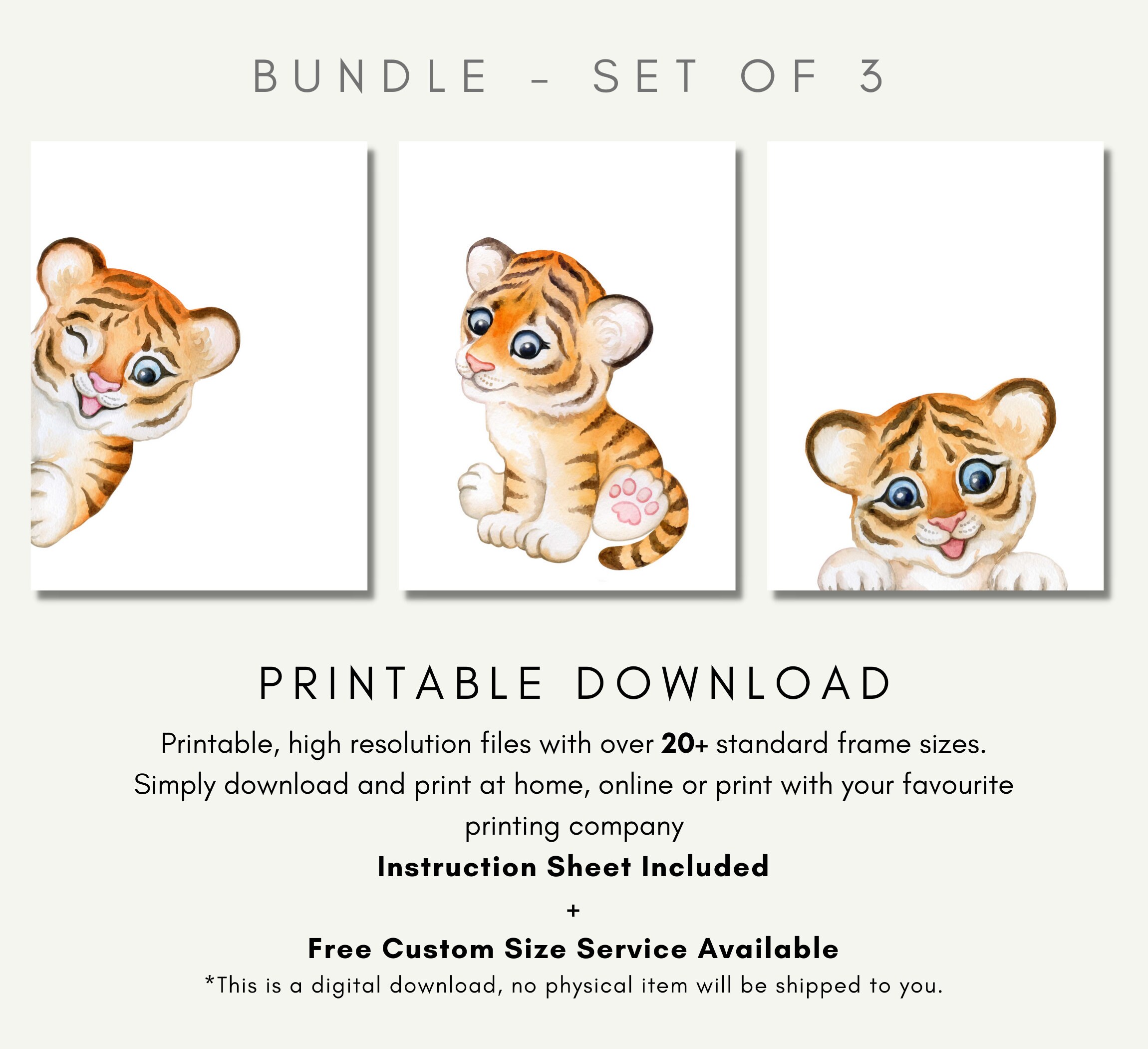Set of 3 Tiger Cub Wall Art Baby Tiger Printable Art Etsy