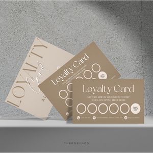 DIY Beauty Loyalty Card Templates Design, Beauty Visitenkarte Lizenzgebühren Haar Nagel Make-up Lash Brow PMU Tech, braun, bearbeitbare druckbare Canva