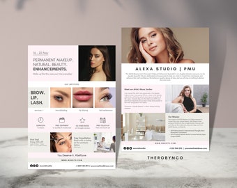 Beauty Flyer Brand Awareness Templates, Hair Nail Makeup Salon, Editable, Printable, Instant, Promotion, Pink Modern Minimalist, PMU Ads