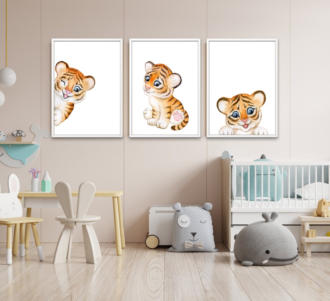 Set of 3 Tiger Cub Wall Art, Baby Tiger, Printable Art, Bundle, Nursery