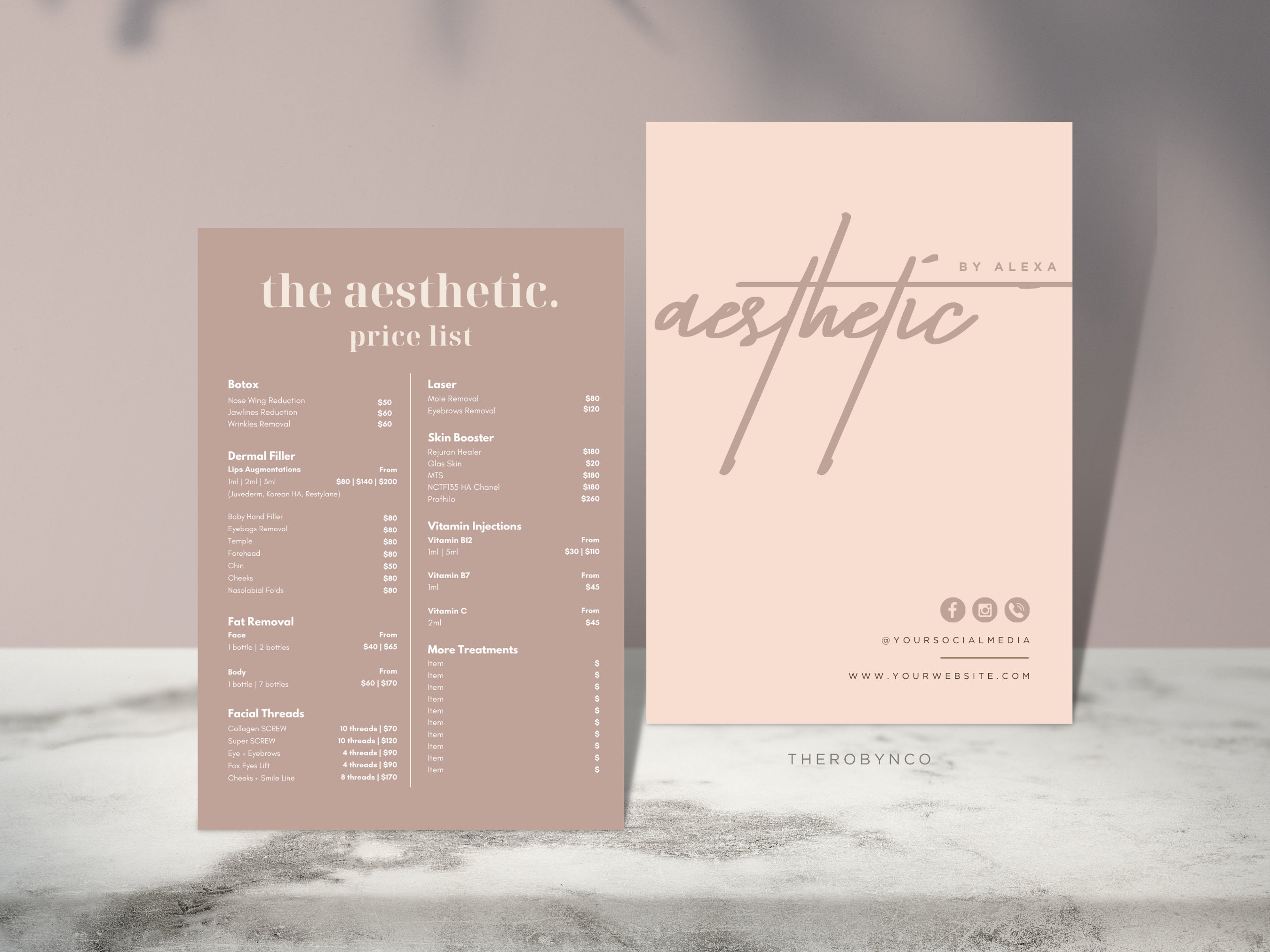 DIY Aesthetic Price List Design Templates, Pre Made Complete List, Botox Lip FIller Fat Removal Injectables Face, Beauty Salon, Menu Catalog